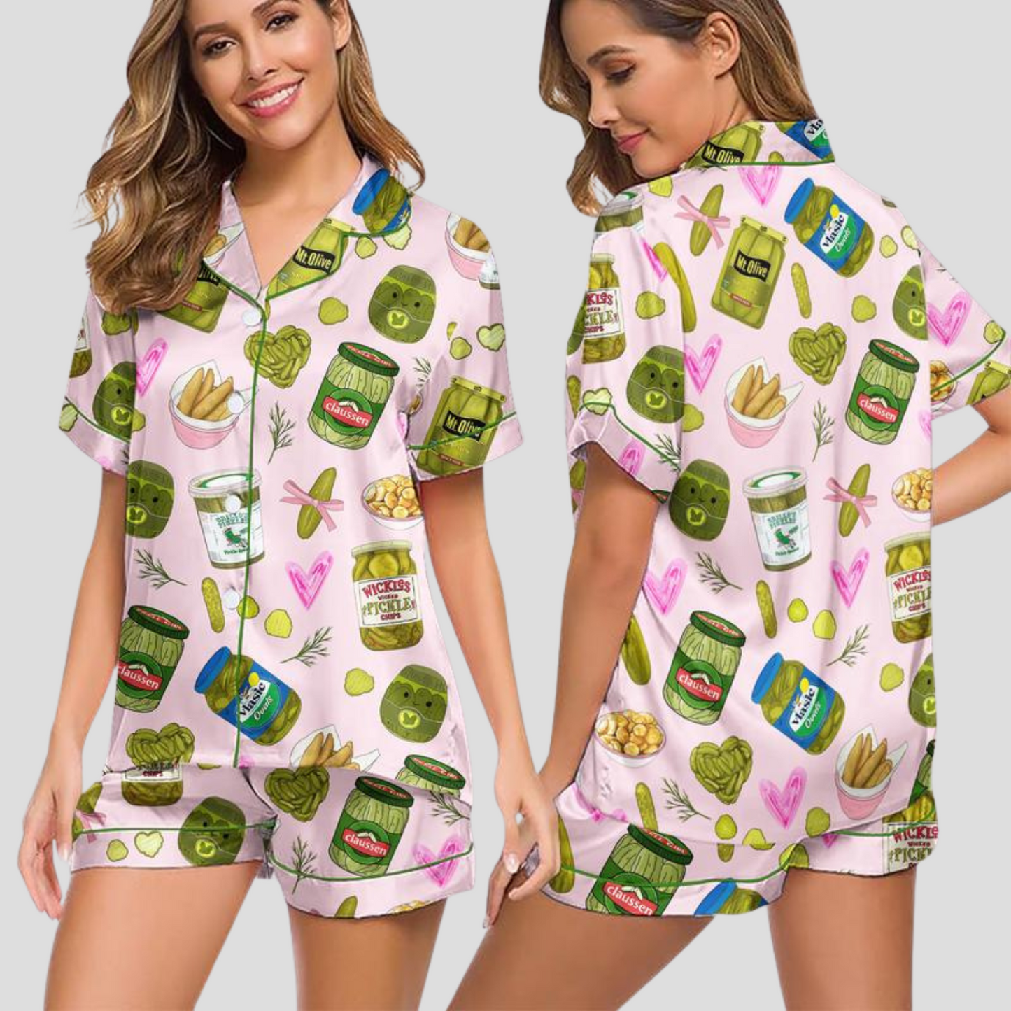 Ceylan Women’s Pajama Set with Fun Pickle Pattern Print