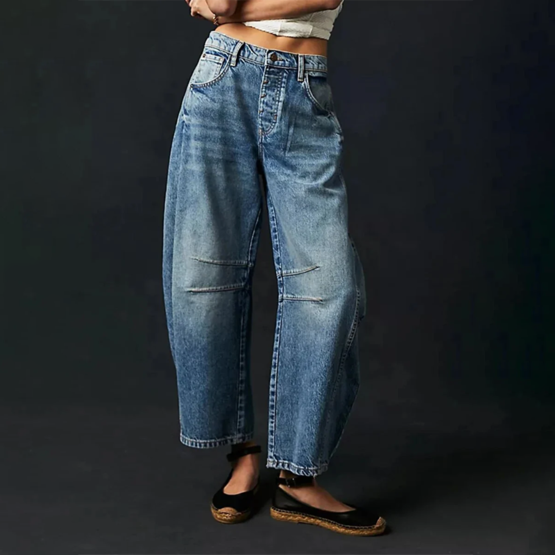 Women’s Barrel Leg Jeans High Waist Relaxed Fit Denim