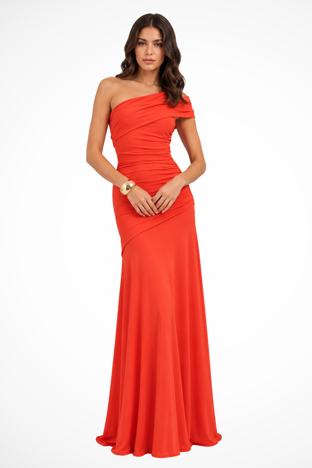 Women's One Shoulder Ruched Wedding Guest Maxi Dress