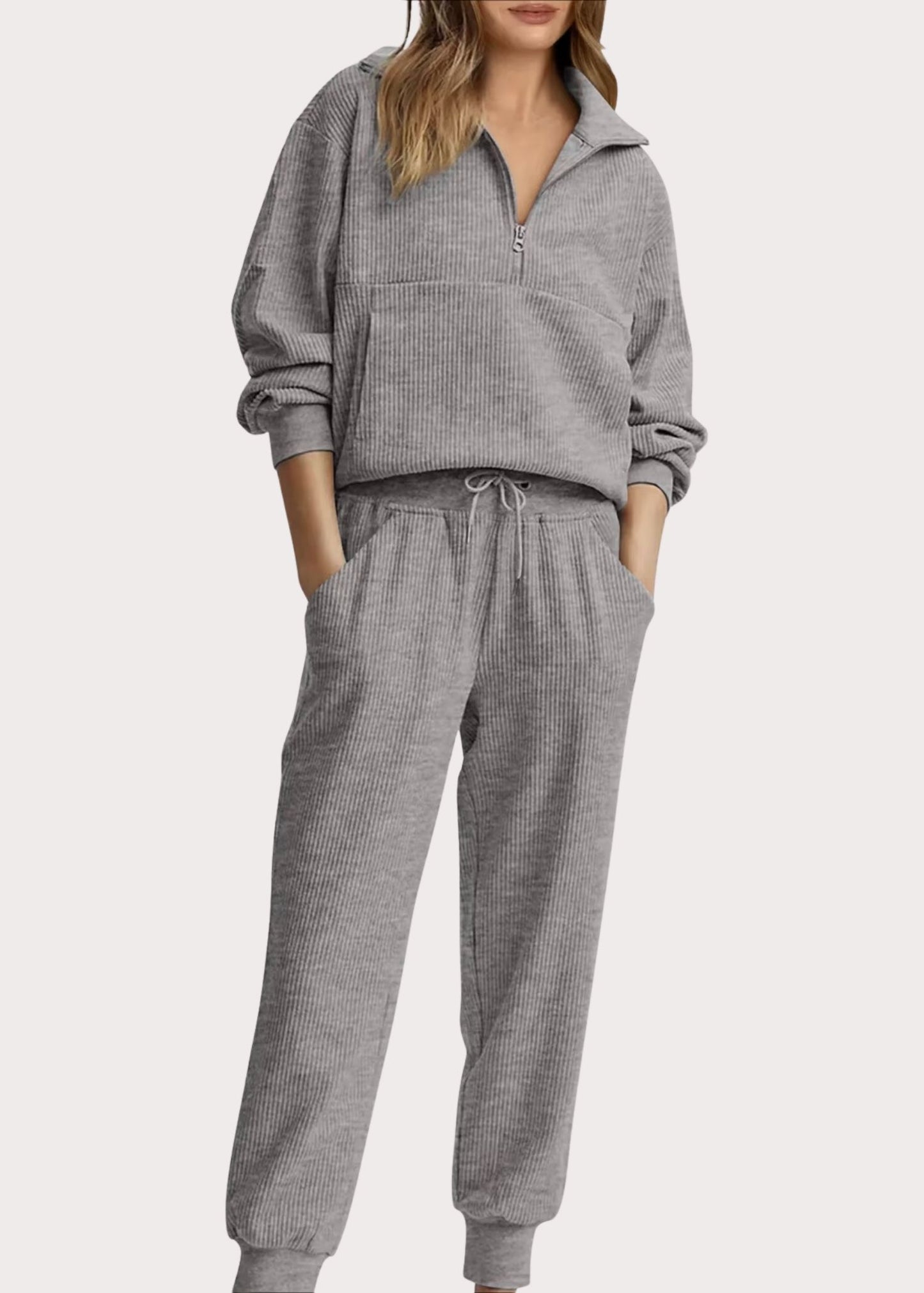 Ceylan Women’s Ribbed Half Zip Sweatshirt and Joggers Set