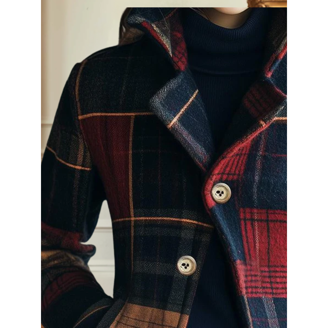 Women's Cropped Plaid Wool Coat With Statement Buttons
