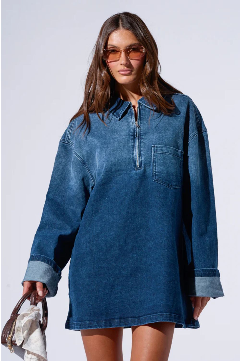 Ceylan Women’s Oversized Denim Shirt Dress with Pockets