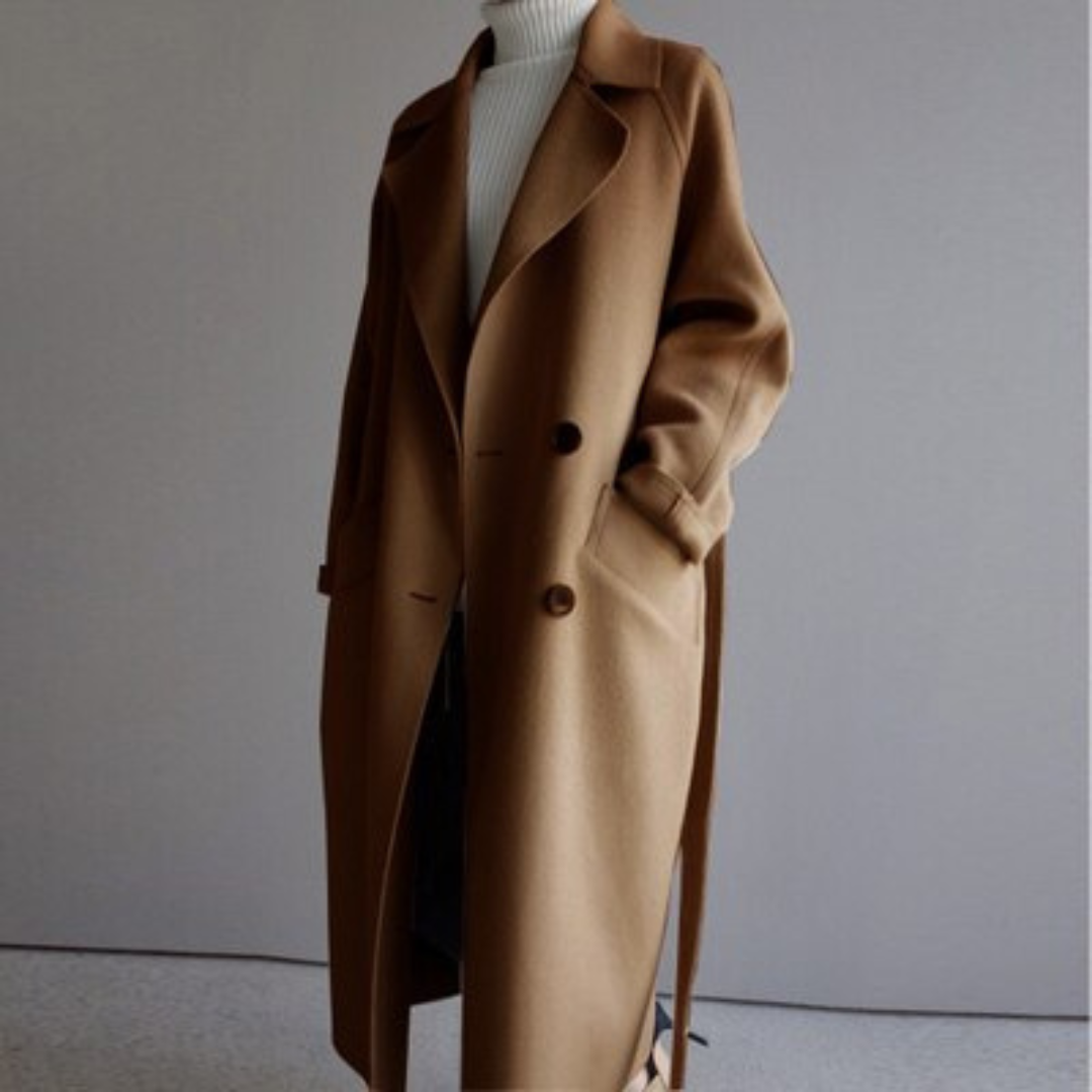 Women's Long Wool Coat Double-Breasted Notched Lapel