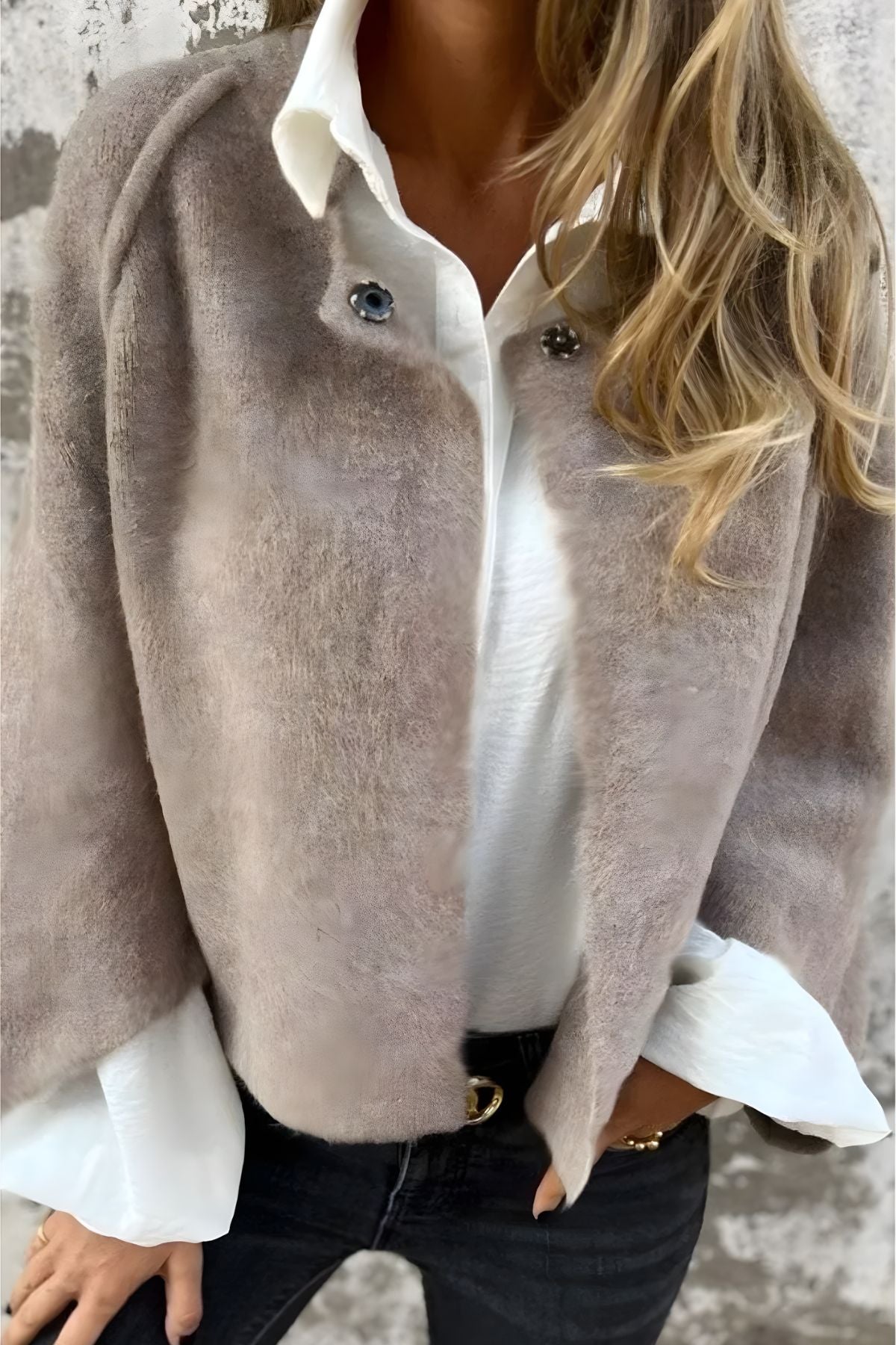 Women's Cropped Wool Blend Jacket with Brushed Texture and Boxy Silhouette
