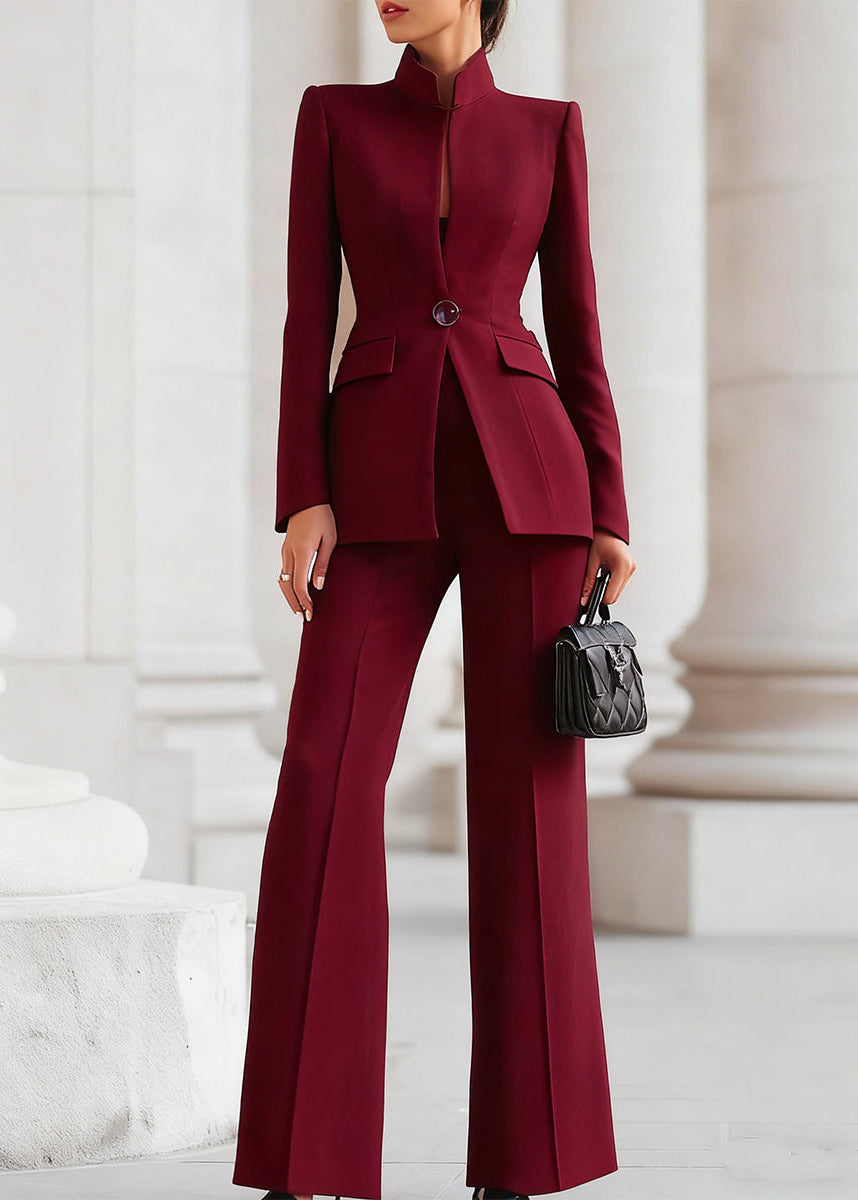 Ceylan Women’s High Collar Blazer and Wide Leg Trouser Suit Set
