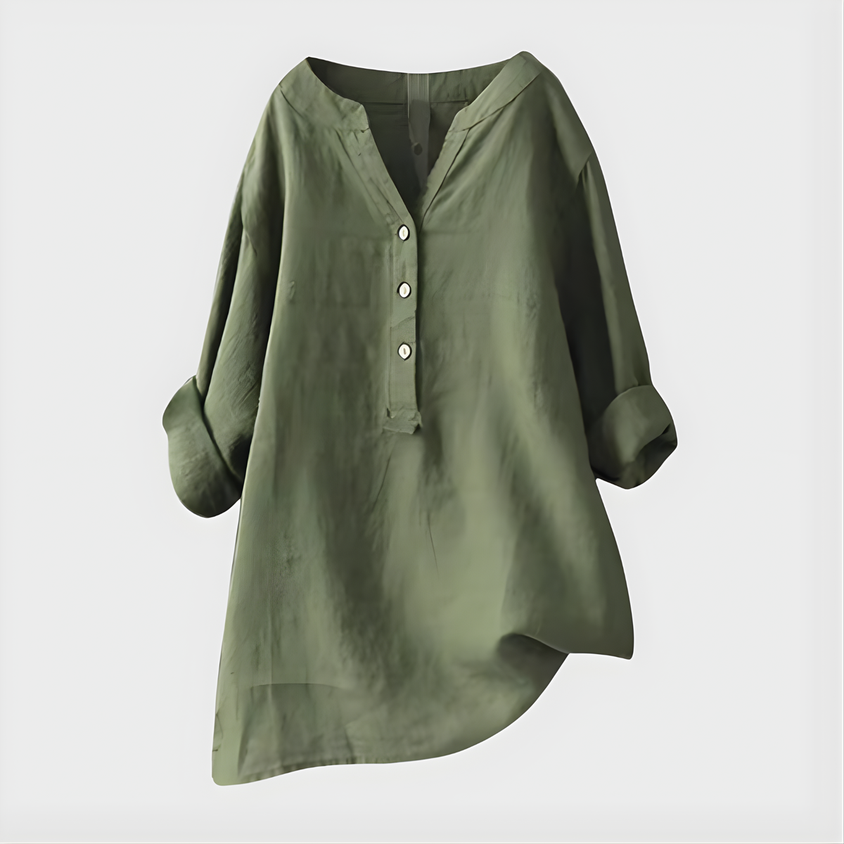 Women's Linen-Cotton Oversized Tunic With V-Neck Button Placket