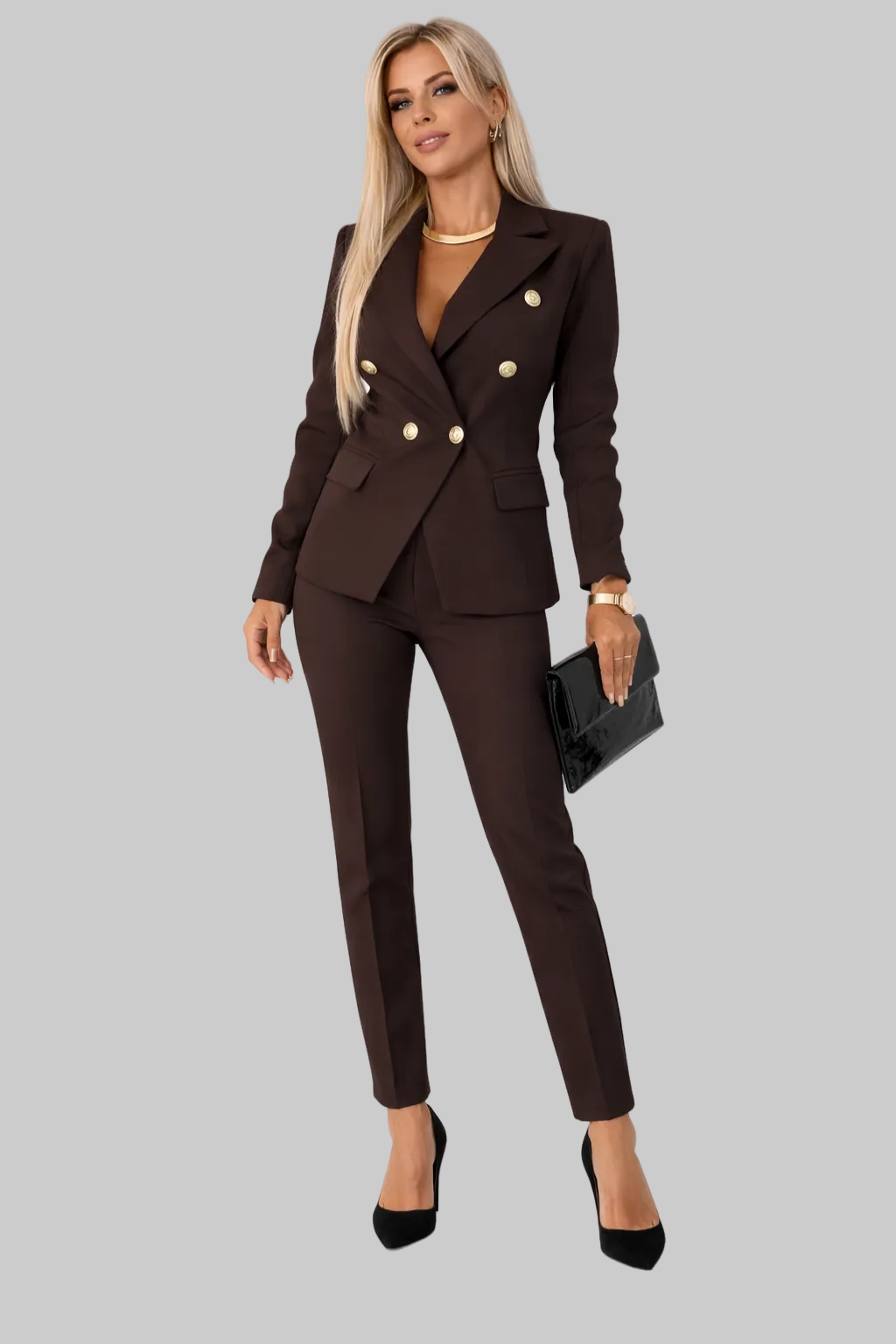 Women’s Pantsuit with Double-Breasted Blazer and Slim-Fit Trousers