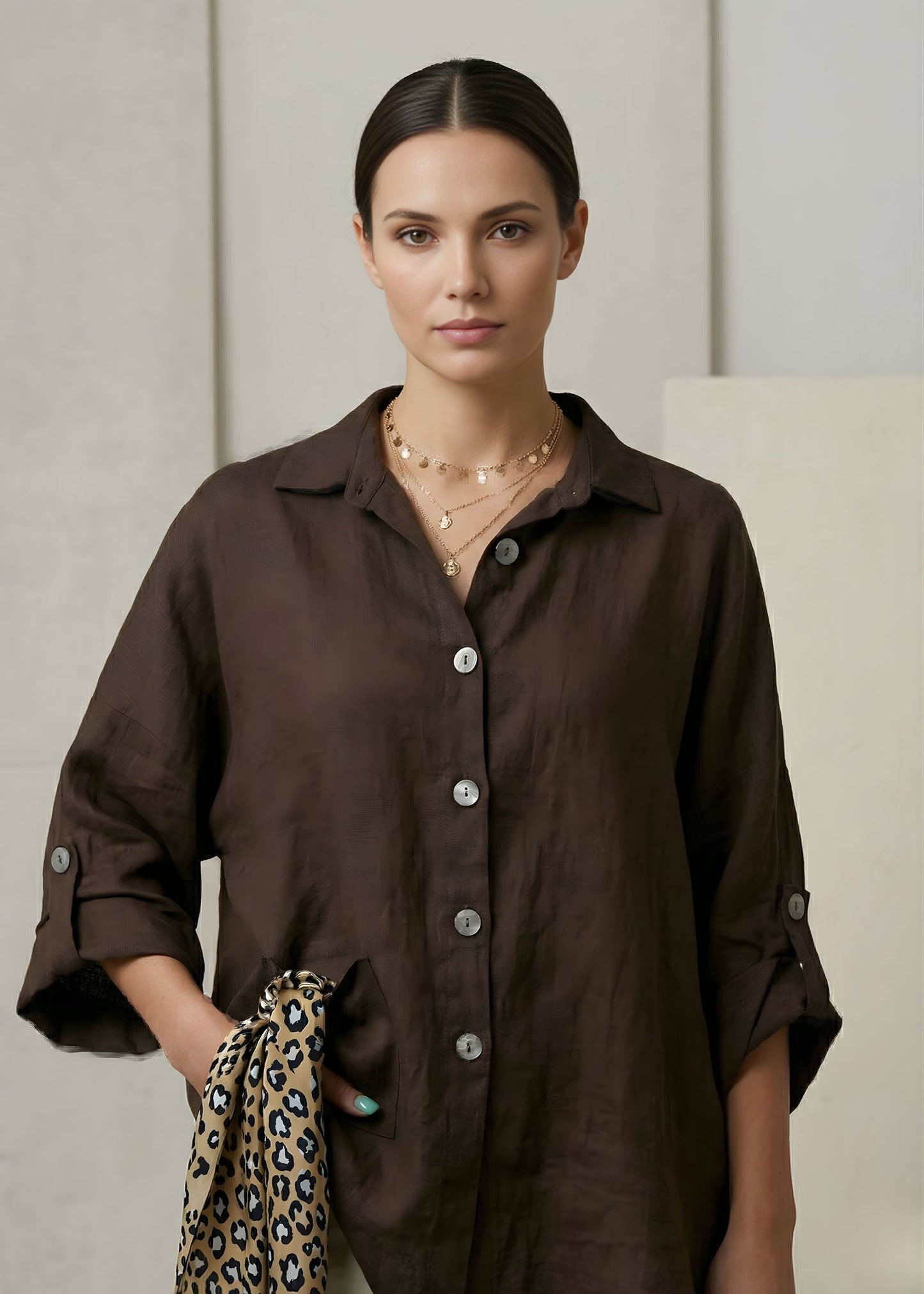 Women¡¯s Oversized Cotton Linen Shirt Long Sleeve Button Down