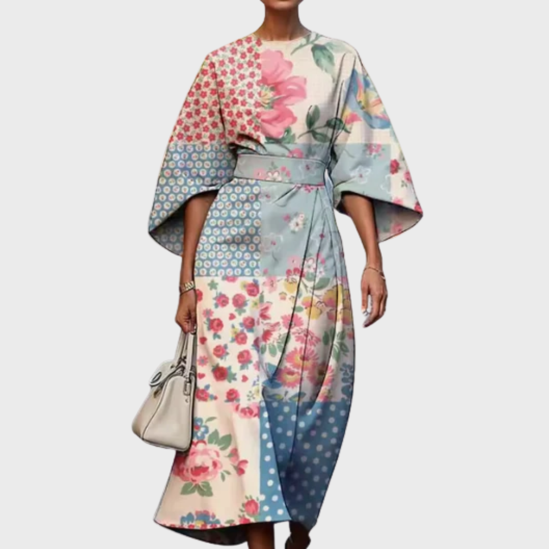 Ceylan Women’s Floral Midi Dress Statement Kimono Sleeve