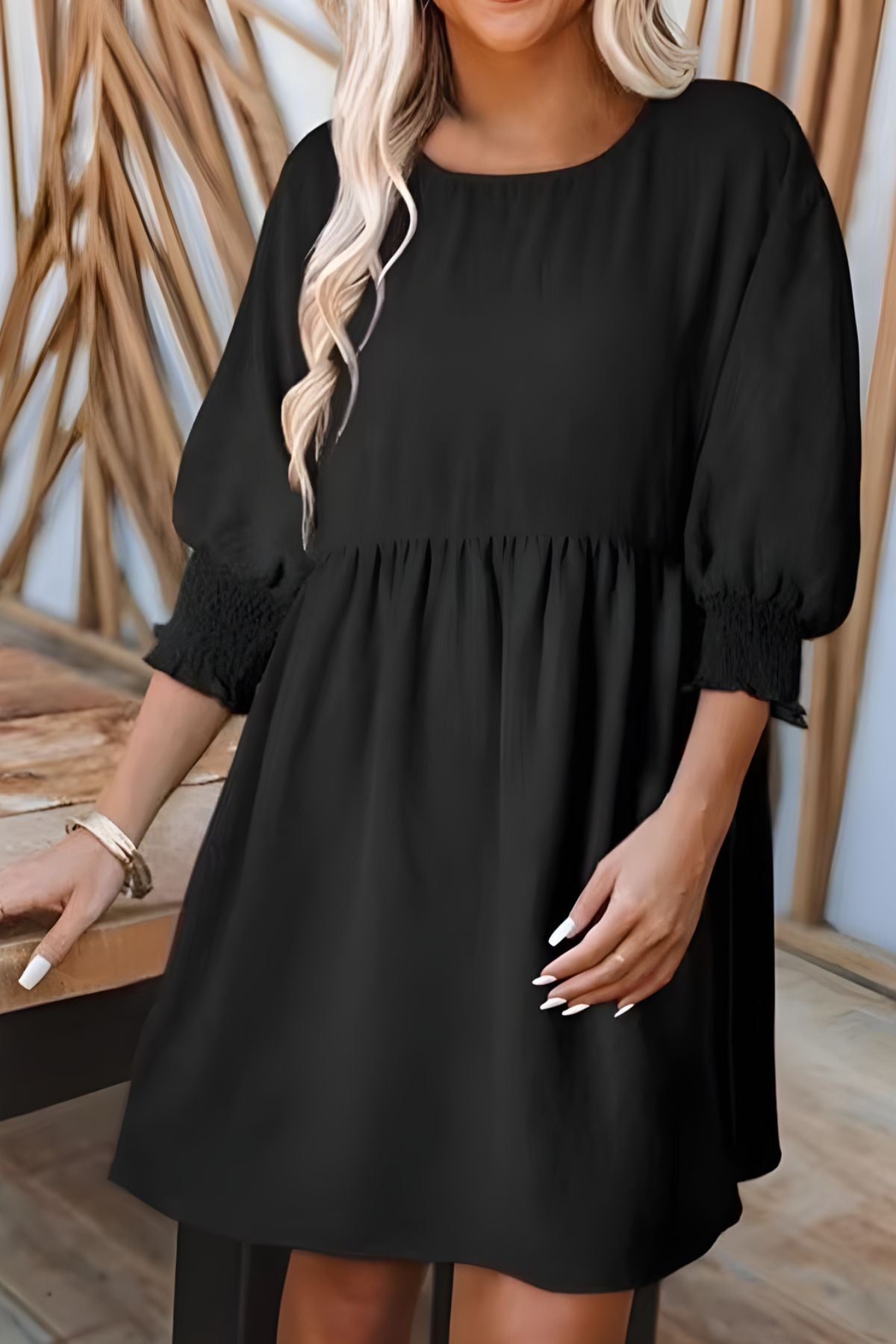 Women's Smocked Cuff Babydoll Dress Half Sleeve Ruffle Mini Dress