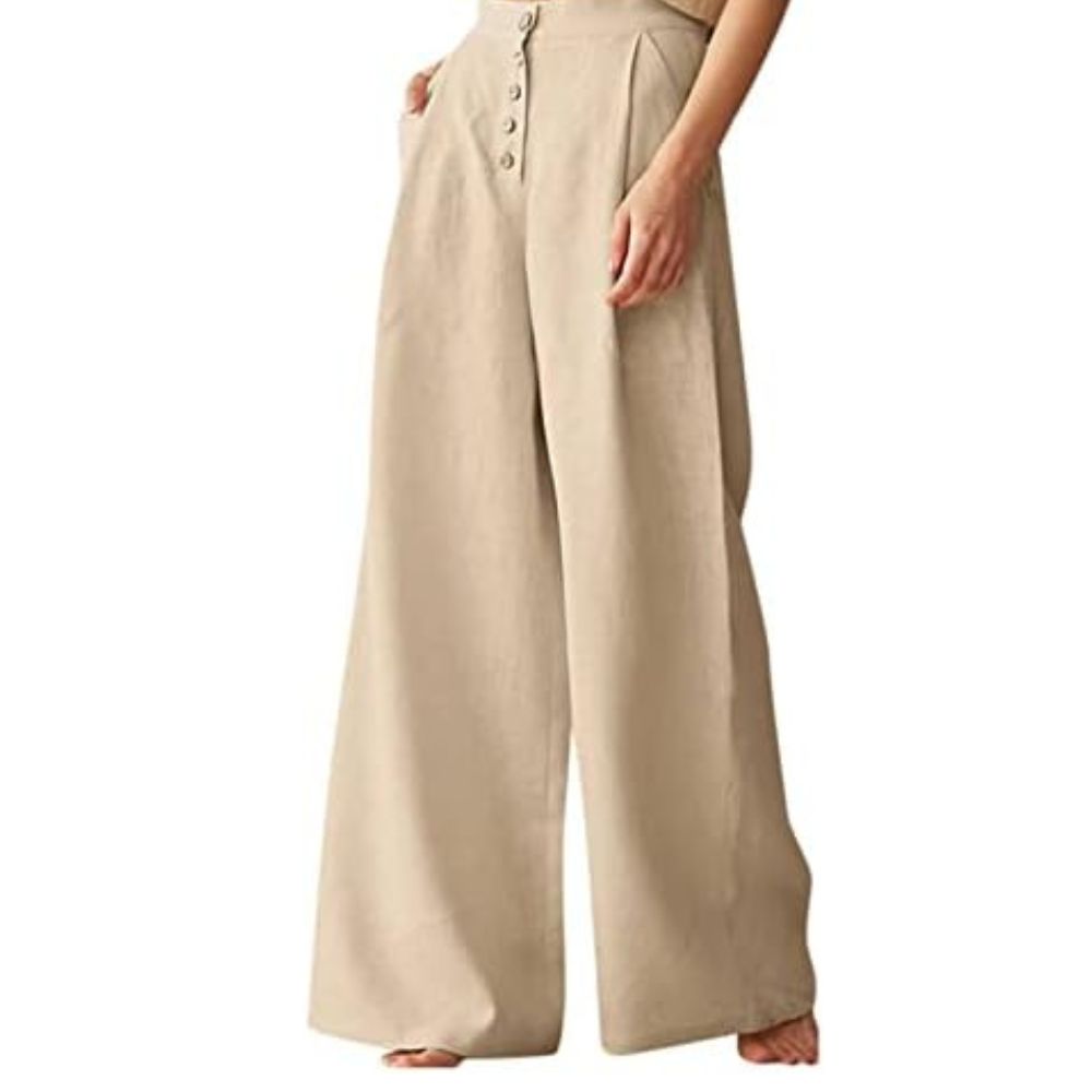 Ceylan Women’s Wide Leg Linen Pants Drawstring Waistband
