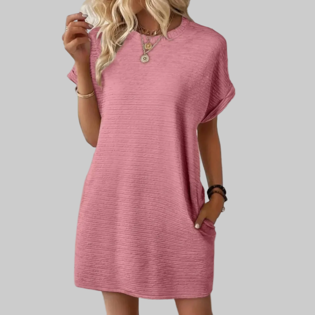 Women's T-Shirt Mini Dress Crew Neck Short Sleeve Textured Shift