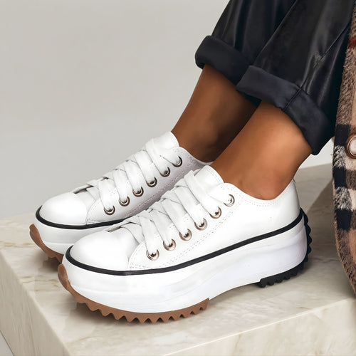 Women's Platform Lug Sole Sneakers Lightweight Lace Up Comfort Trainers