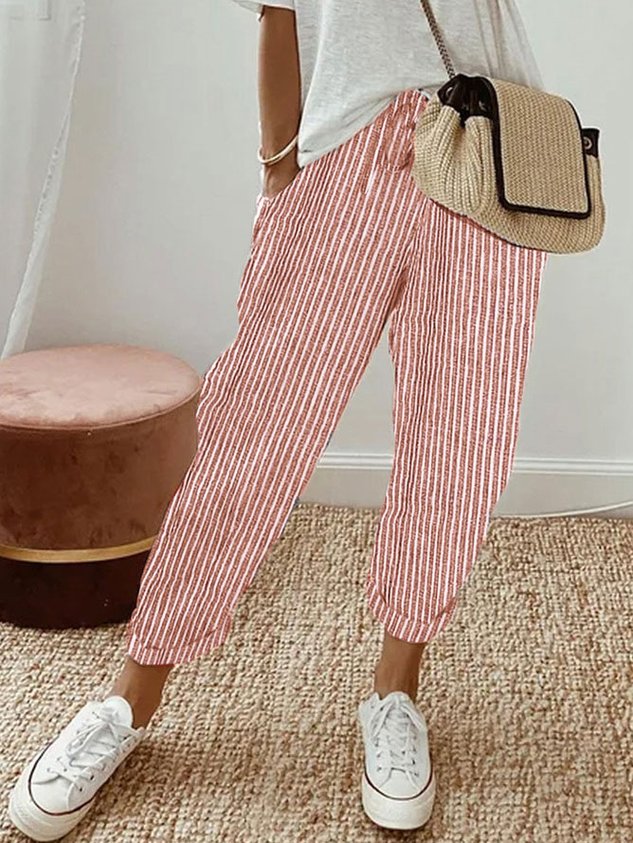 Women’s Casual Pants with Elastic Waistband and Functional Side Pockets