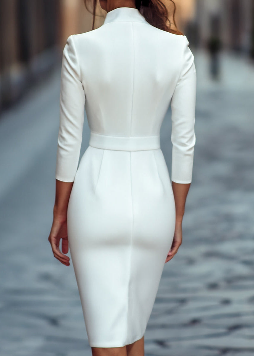 Ceylan Women’s Mandarin Collar Sheath Dress with Gold Buckle Belt