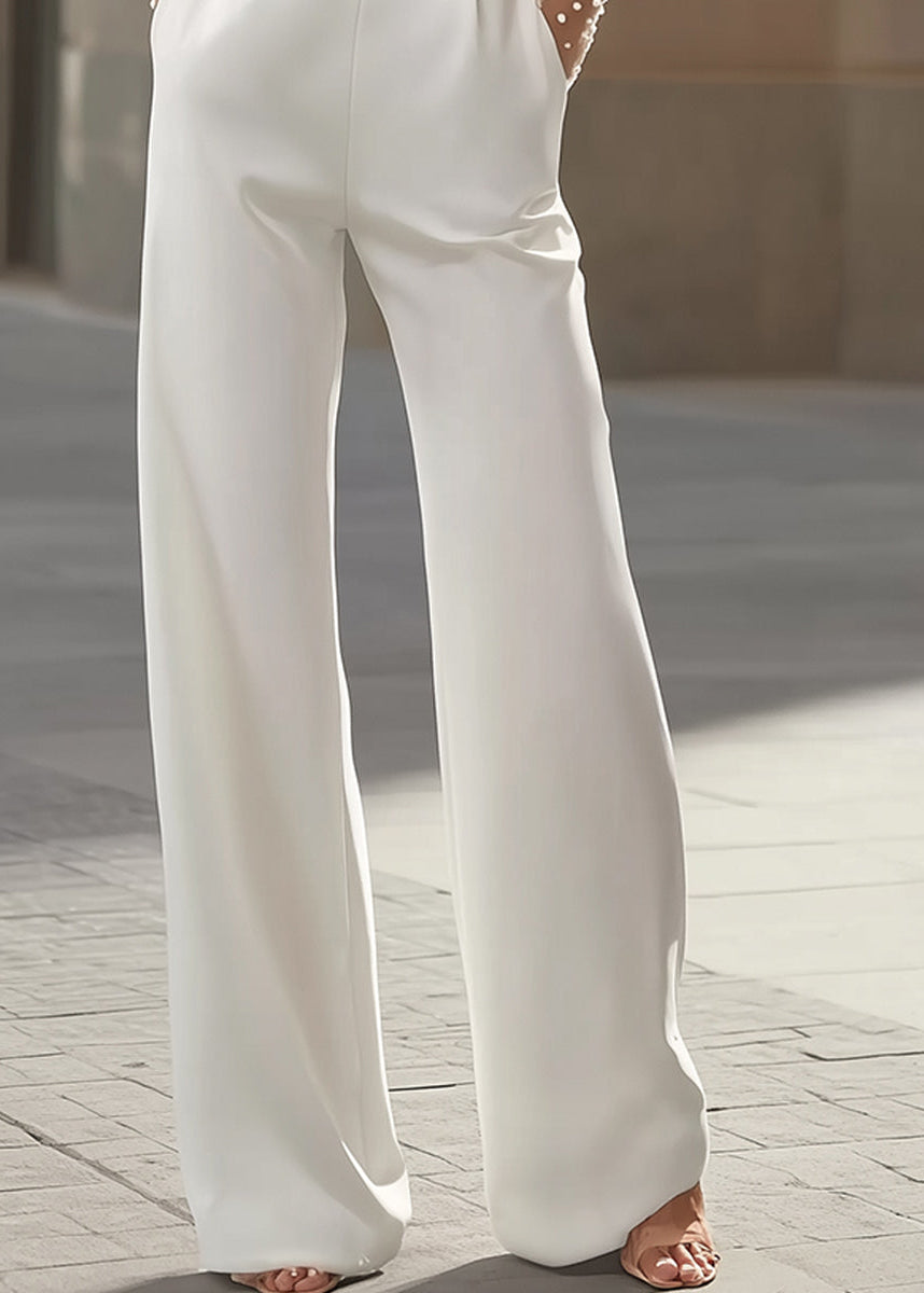 Ceylan Women’s Pearl Embellished Jumpsuit with Sheer Bodice