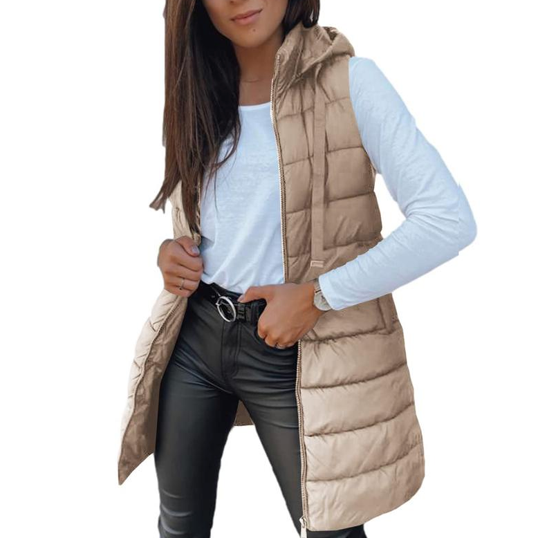 Ceylan Women’s Long Puffer Vest Hooded Sleeveless Quilted Gilet
