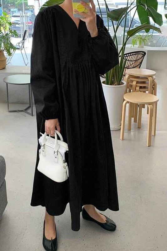 Women’s Midi Dress with V-Neckline and Empire Smocked Waist