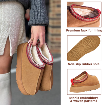 Ceylan Genuine Suede Fuzzy Slippers