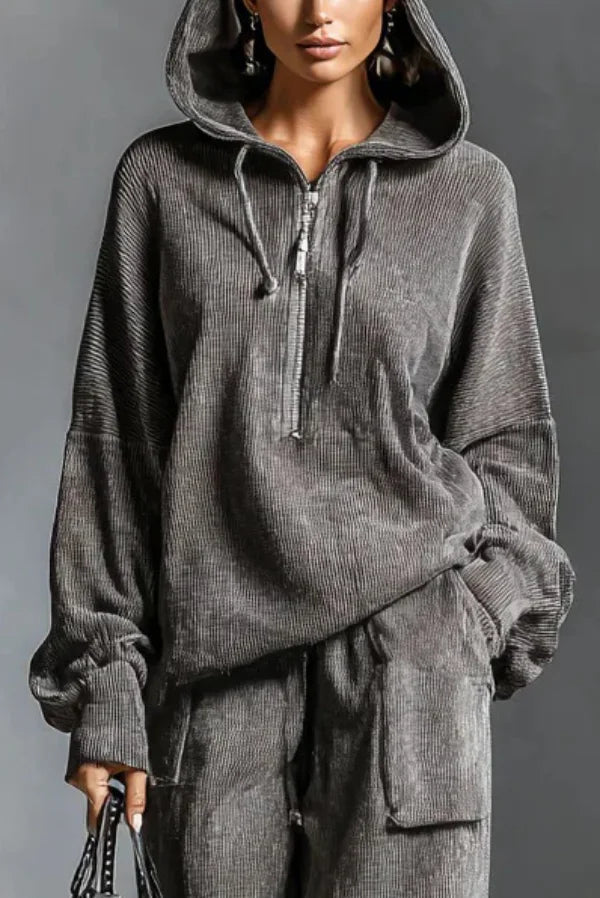 Women¡¯s Loungewear Set with Oversized Hooded Sweatshirt and Wide Leg Pocket Pants