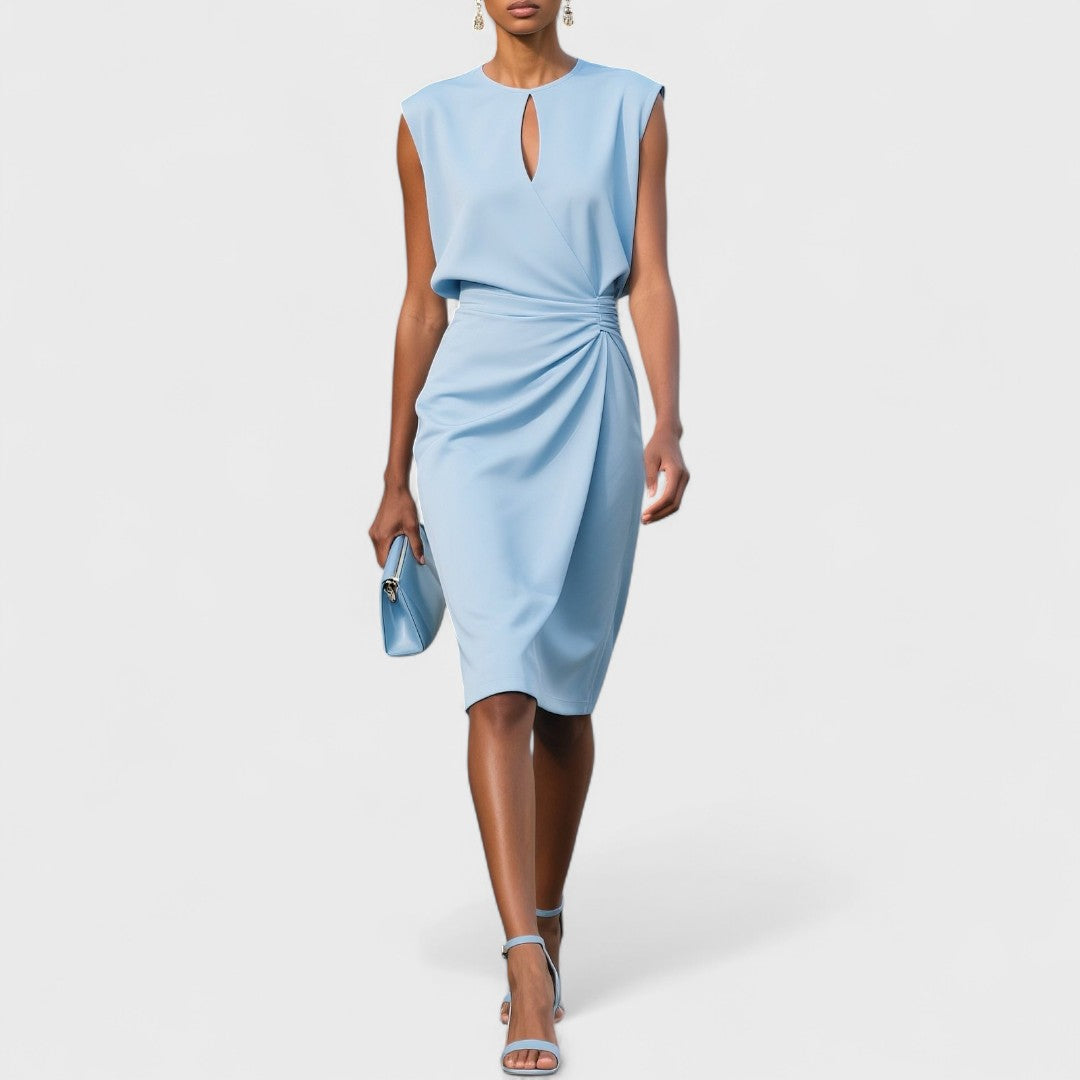 Women's Sleeveless Cutout Midi Dress with Pleated Side Drape