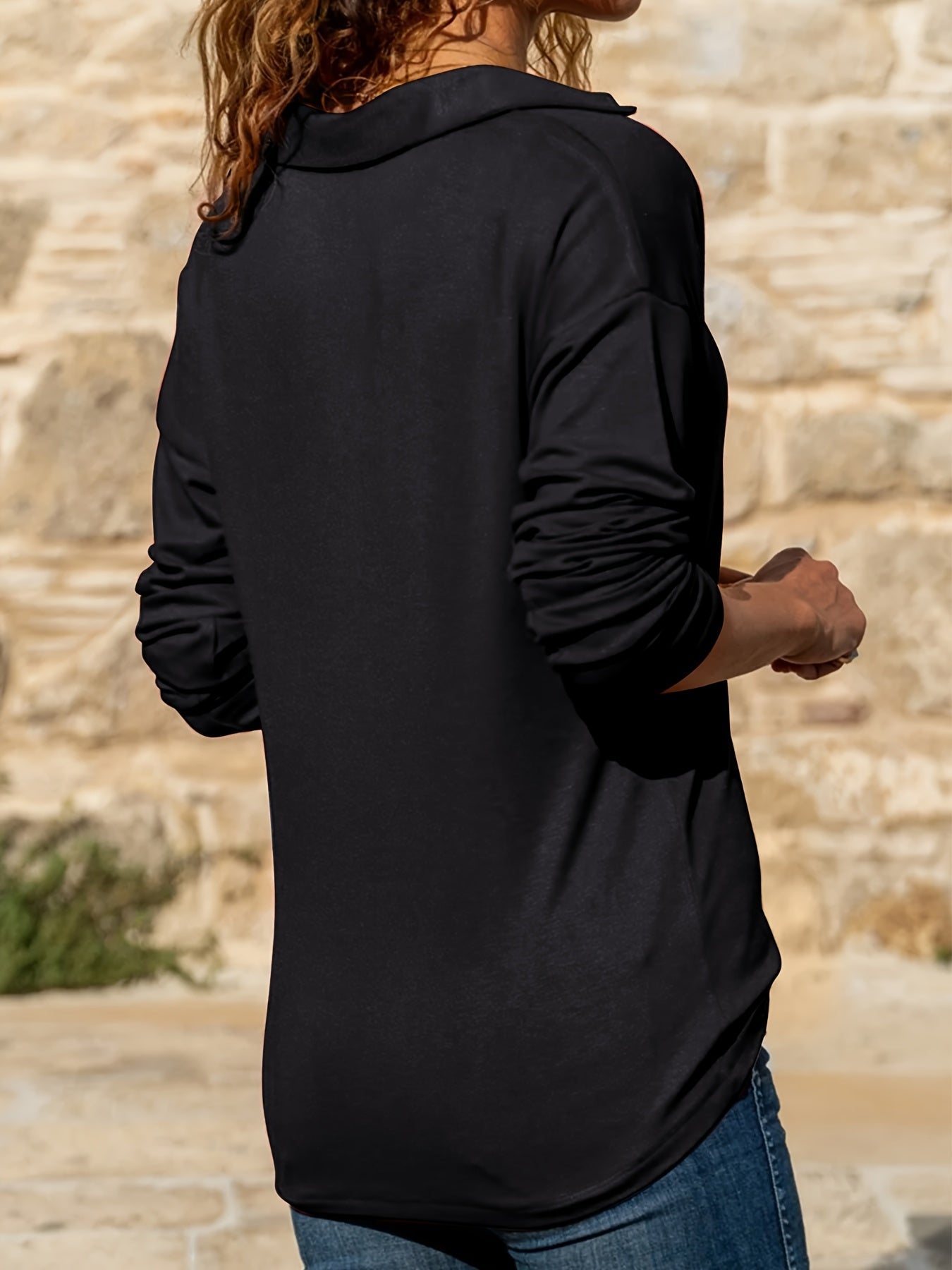 Women¡¯s Half Zip Pullover with Long Sleeves and Ring Pull Zipper Detail