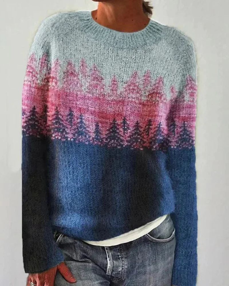 Women's Gradient Crew Neck Jumper with Long Sleeves