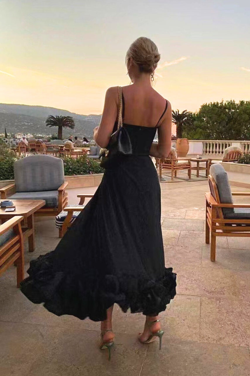 Women’s Maxi Dress with Scoop Neckline and Voluminous Ruffle Hem