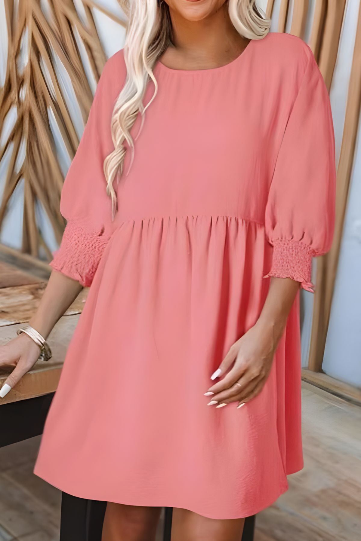 Women's Smocked Cuff Babydoll Dress Half Sleeve Ruffle Mini Dress