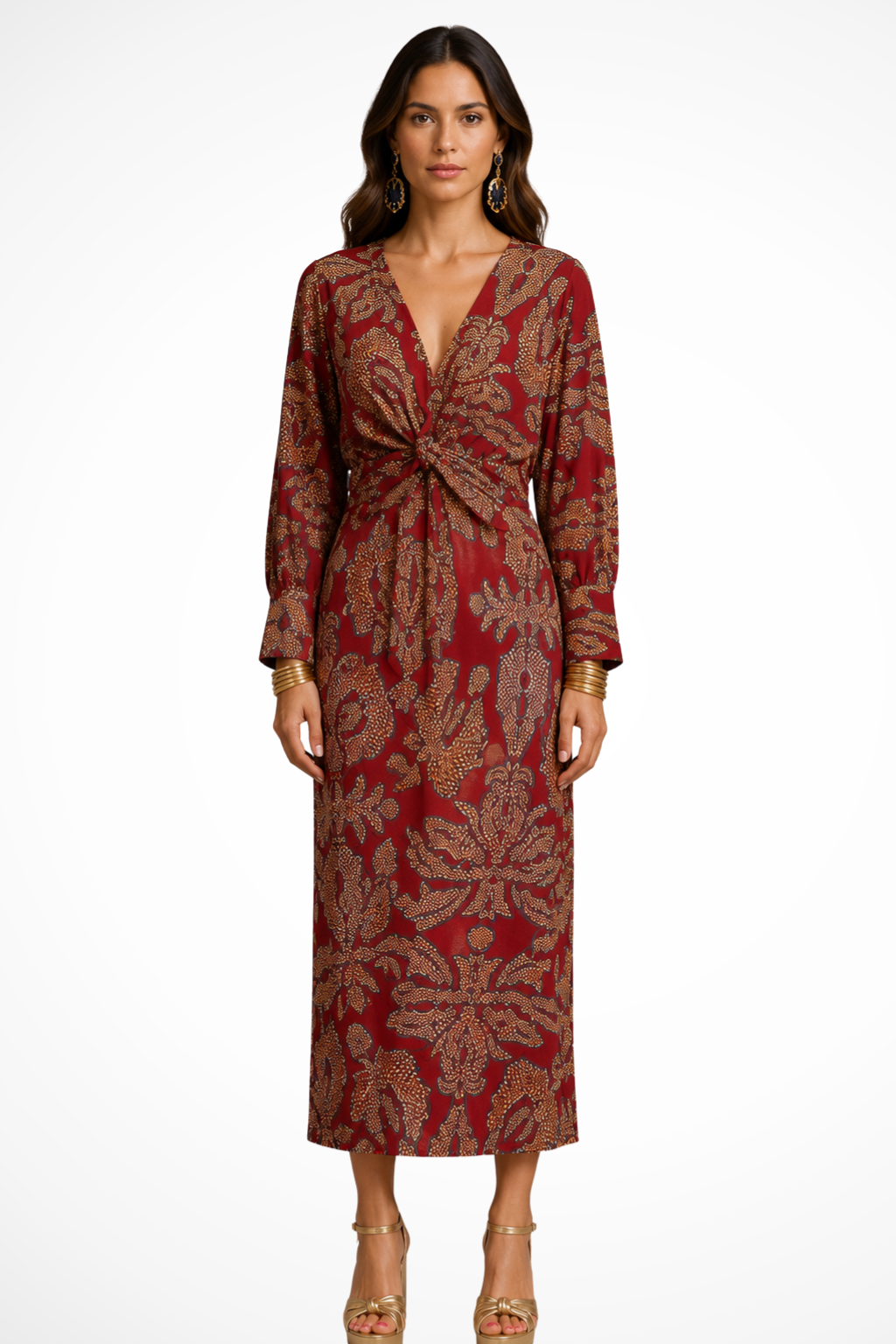 Florence | Women V Neck Twist Front Printed Wedding Guest Midi Dress