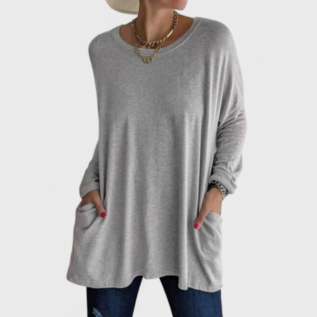 Women's Oversized V-Neck Tunic With Side Pockets