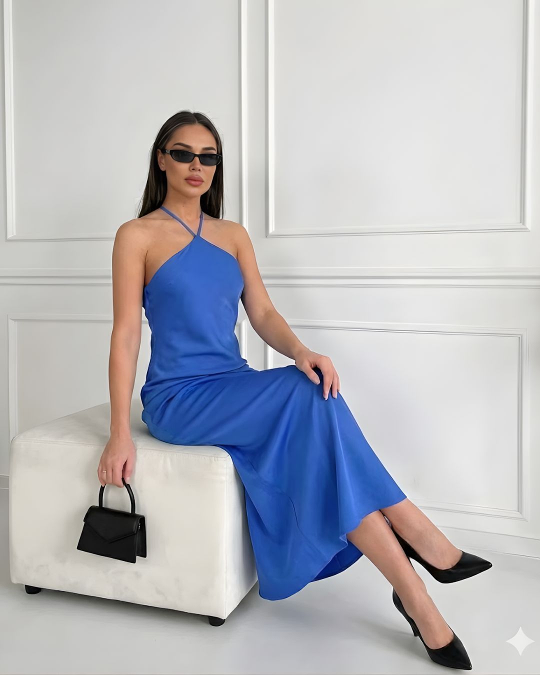 Women’s Halter Neck Satin Maxi Dress with Bias Cut Silhouette