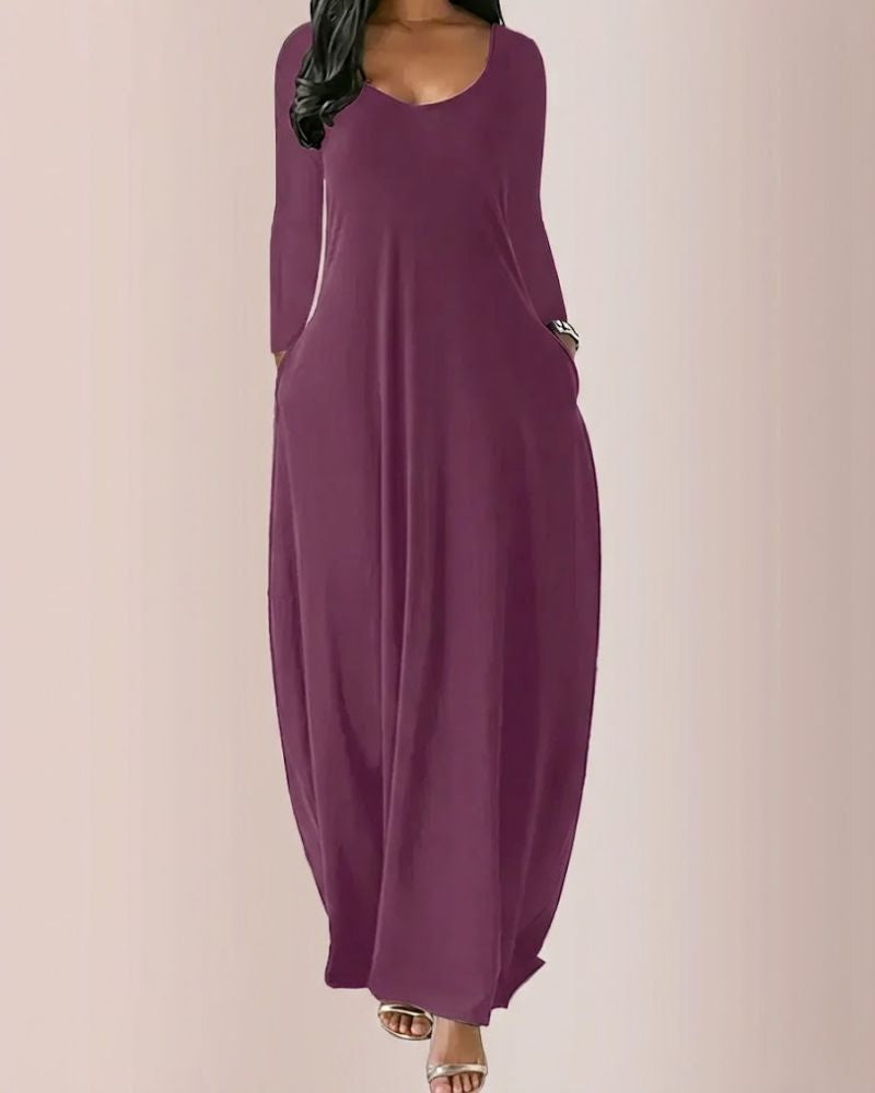 Women’s Long Sleeve Maxi Dress with Hidden Side Pockets