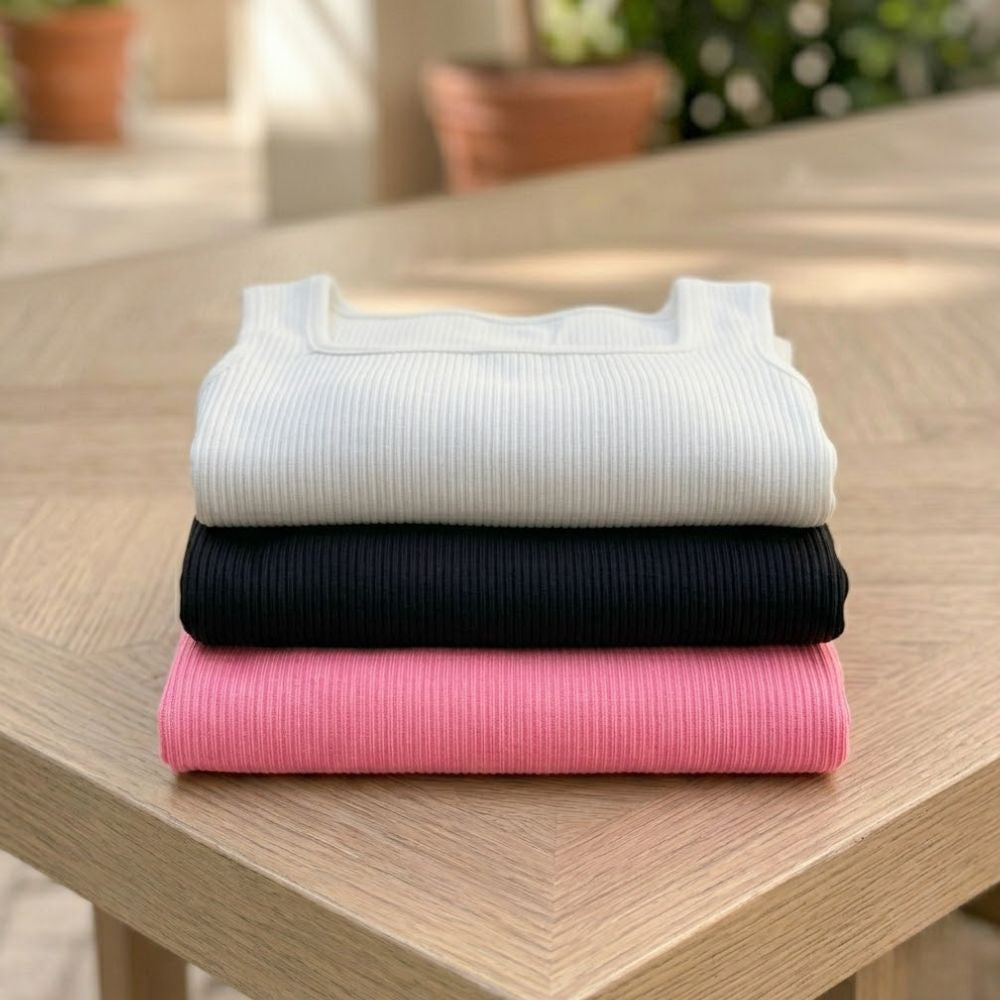 Women’s Bodysuit Pack of 3 with Square Neck and Ribbed Seamless Fit