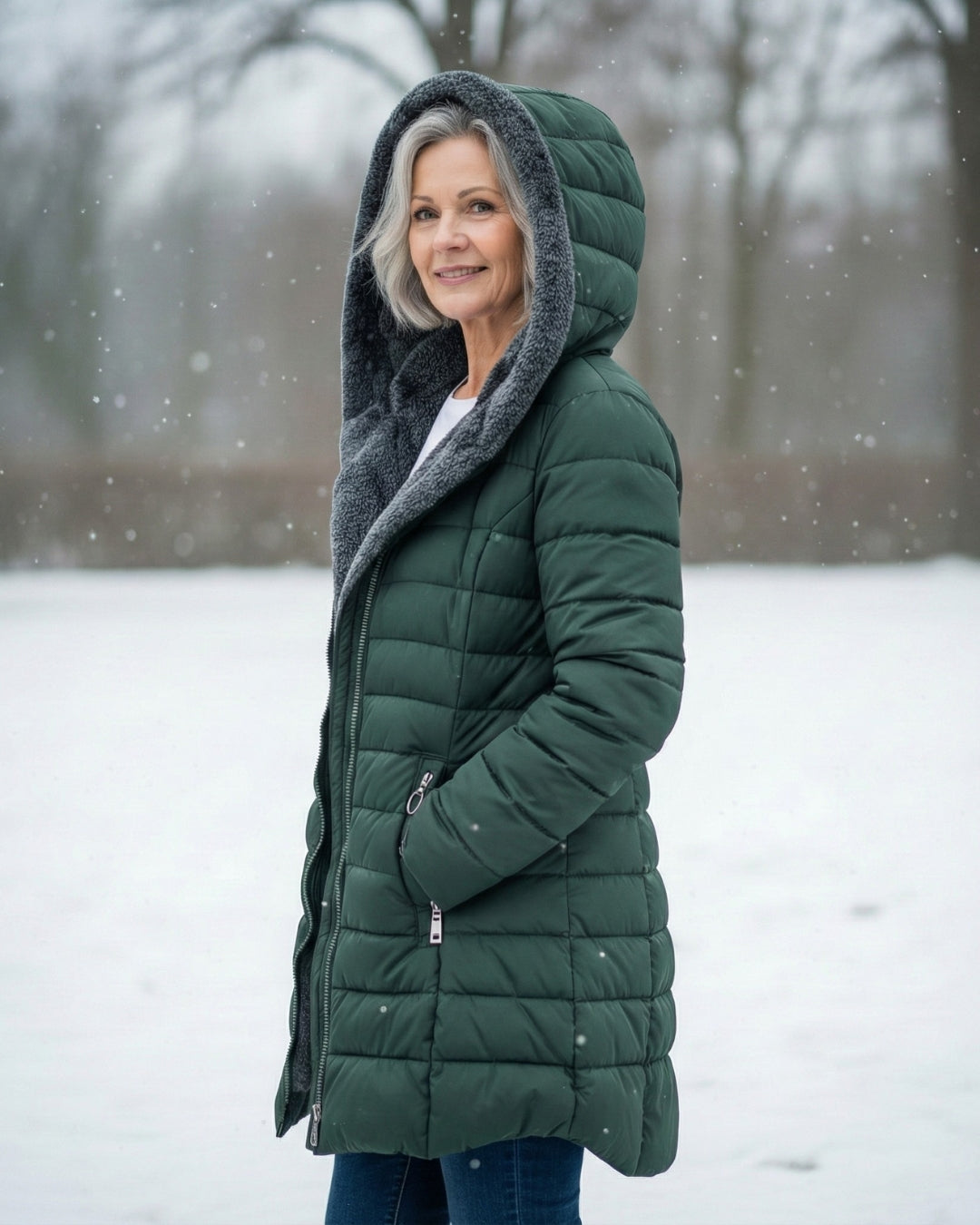 Women's Long Puffer Coat With Fleece-Lined Hood