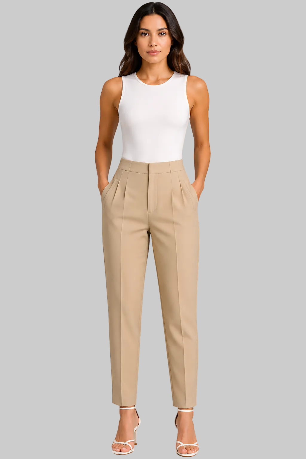 Women’s Tailored Trousers with High Waist and Cropped Ankle Cut
