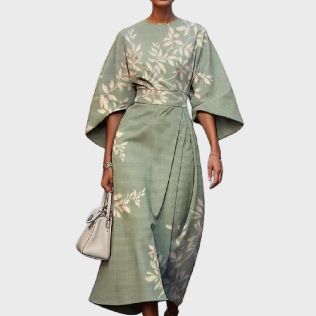 Ceylan Women’s Floral Midi Dress Statement Kimono Sleeve