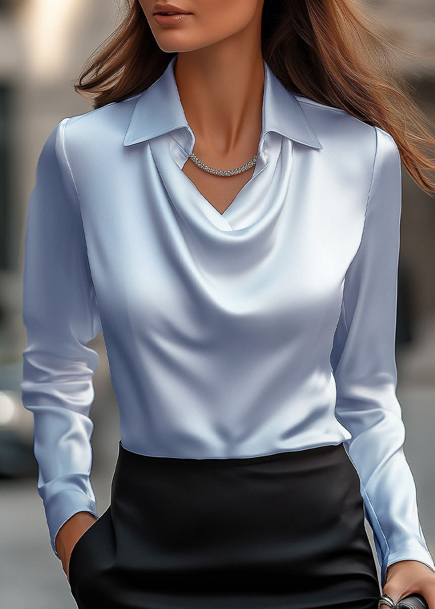 Ceylan Women’s Satin Blouse with Draped Cowl Neckline and Collar