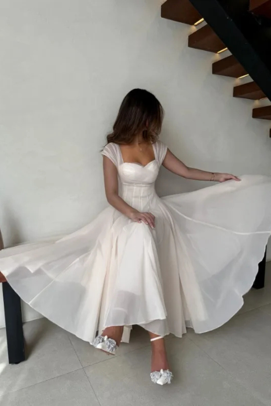 Women’s Midi Dress Sweetheart Corset Bodice Flared Tulle Gown