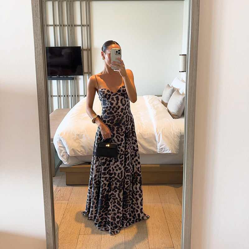 Women’s Leopard Print Maxi Dress with Sweetheart Balconette Bodice