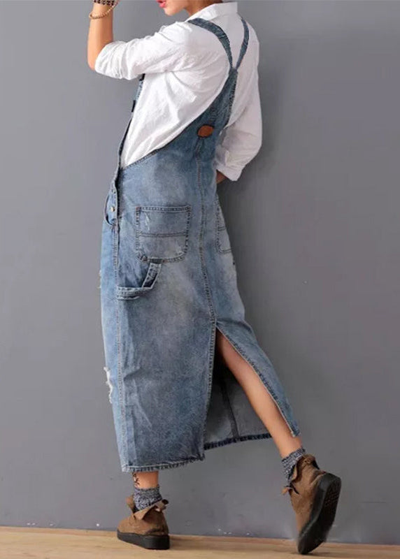 Ceylan Women’s Distressed Denim Overall Dress with Adjustable Straps