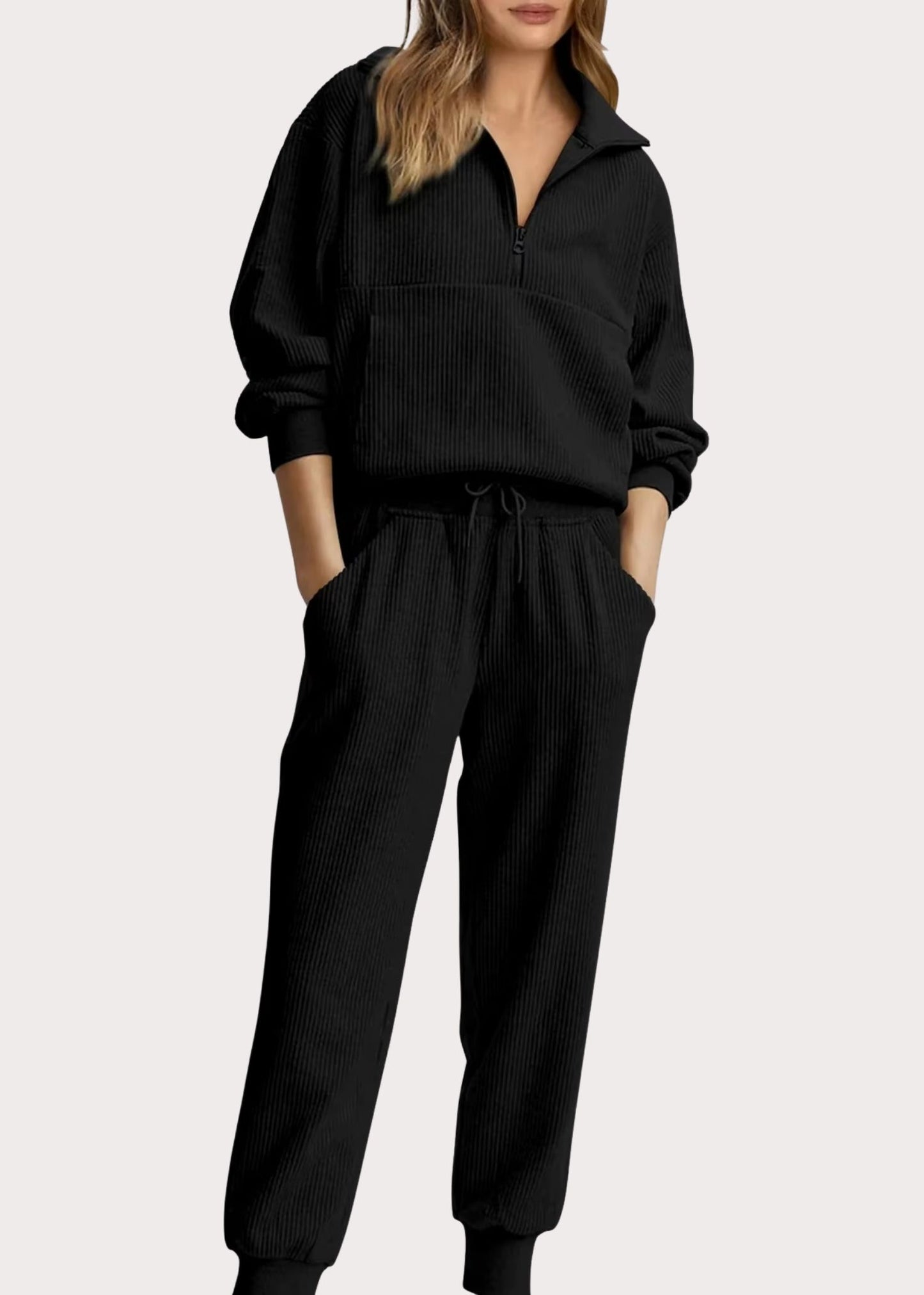 Ceylan Women’s Ribbed Half Zip Sweatshirt and Joggers Set