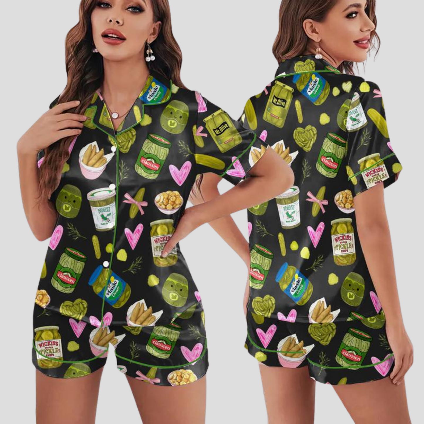 Ceylan Women’s Pajama Set with Fun Pickle Pattern Print