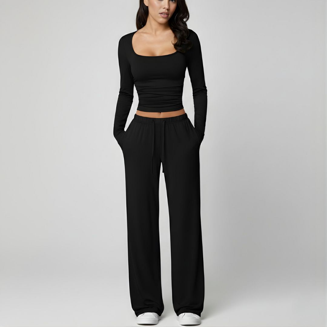 Women’s Square Neck Lounge Set with Wide Leg Pants