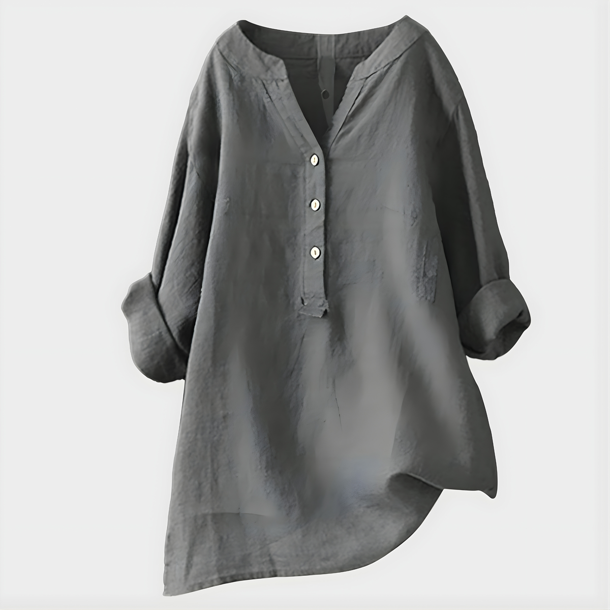 Women's Linen-Cotton Oversized Tunic With V-Neck Button Placket