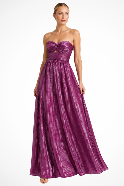 Women's Strapless Twist Front Pleated Wedding Guest Maxi Dress