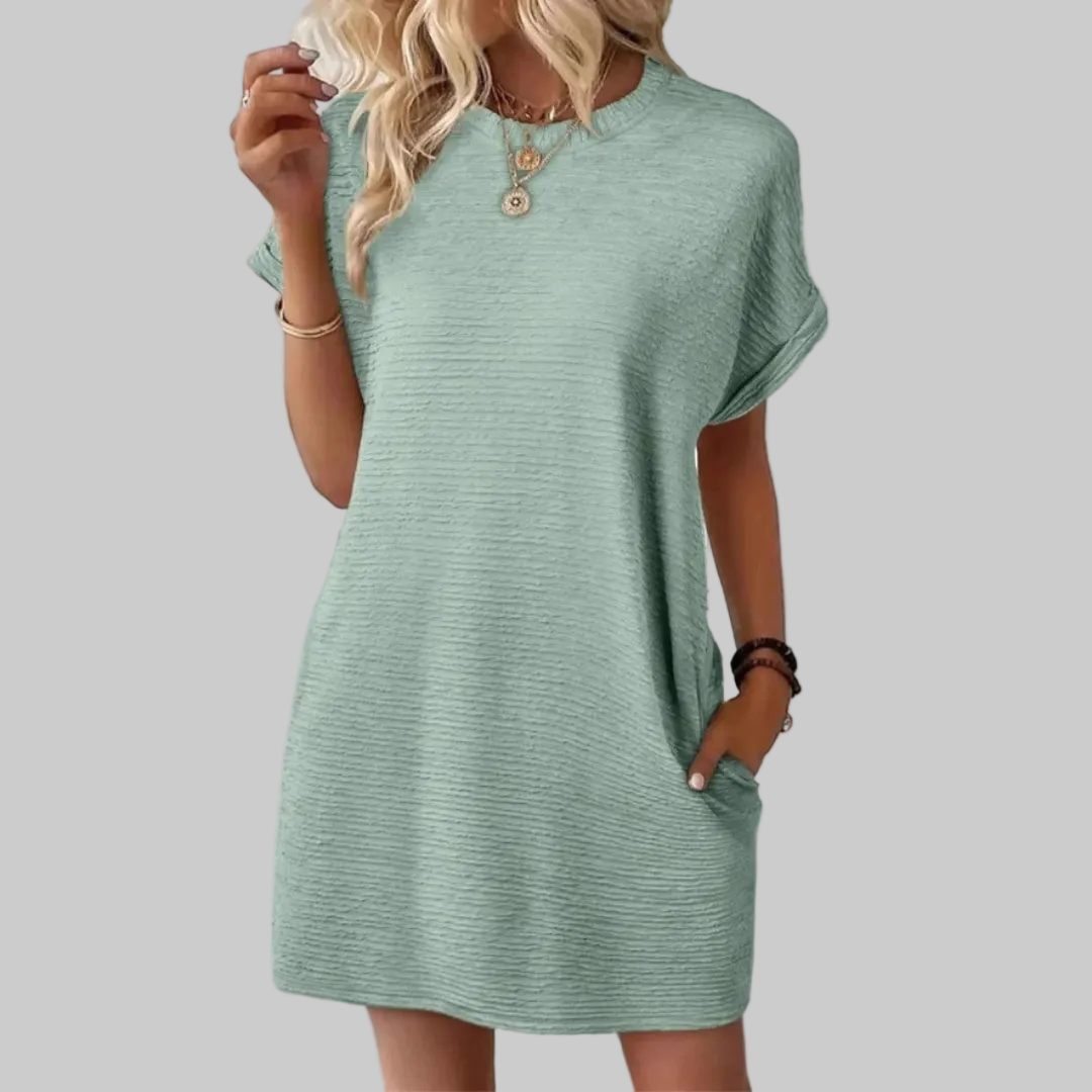 Women's T-Shirt Mini Dress Crew Neck Short Sleeve Textured Shift