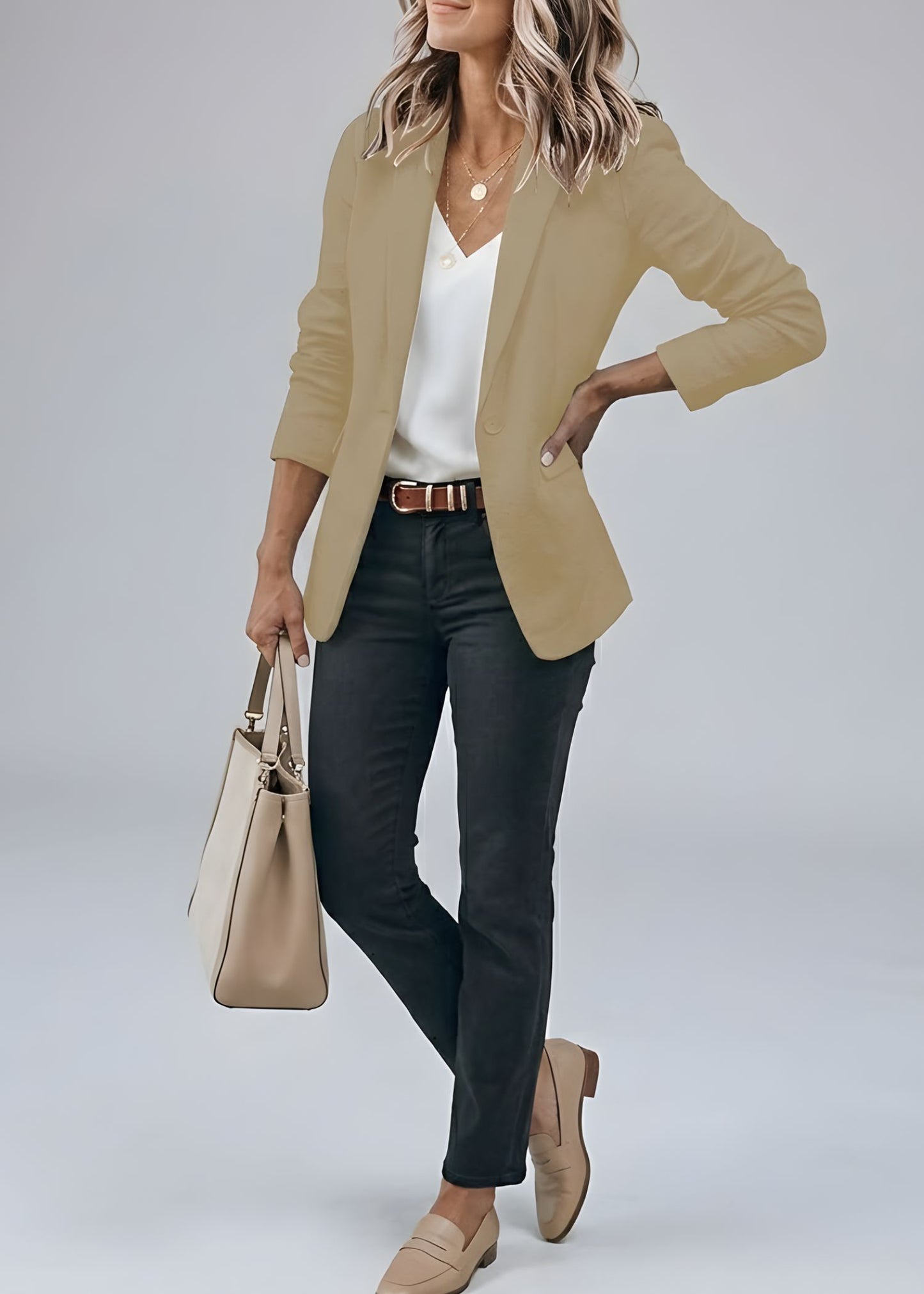 Women¡¯s Slim Fit Blazer with Open Front and Notched Lapel Collar