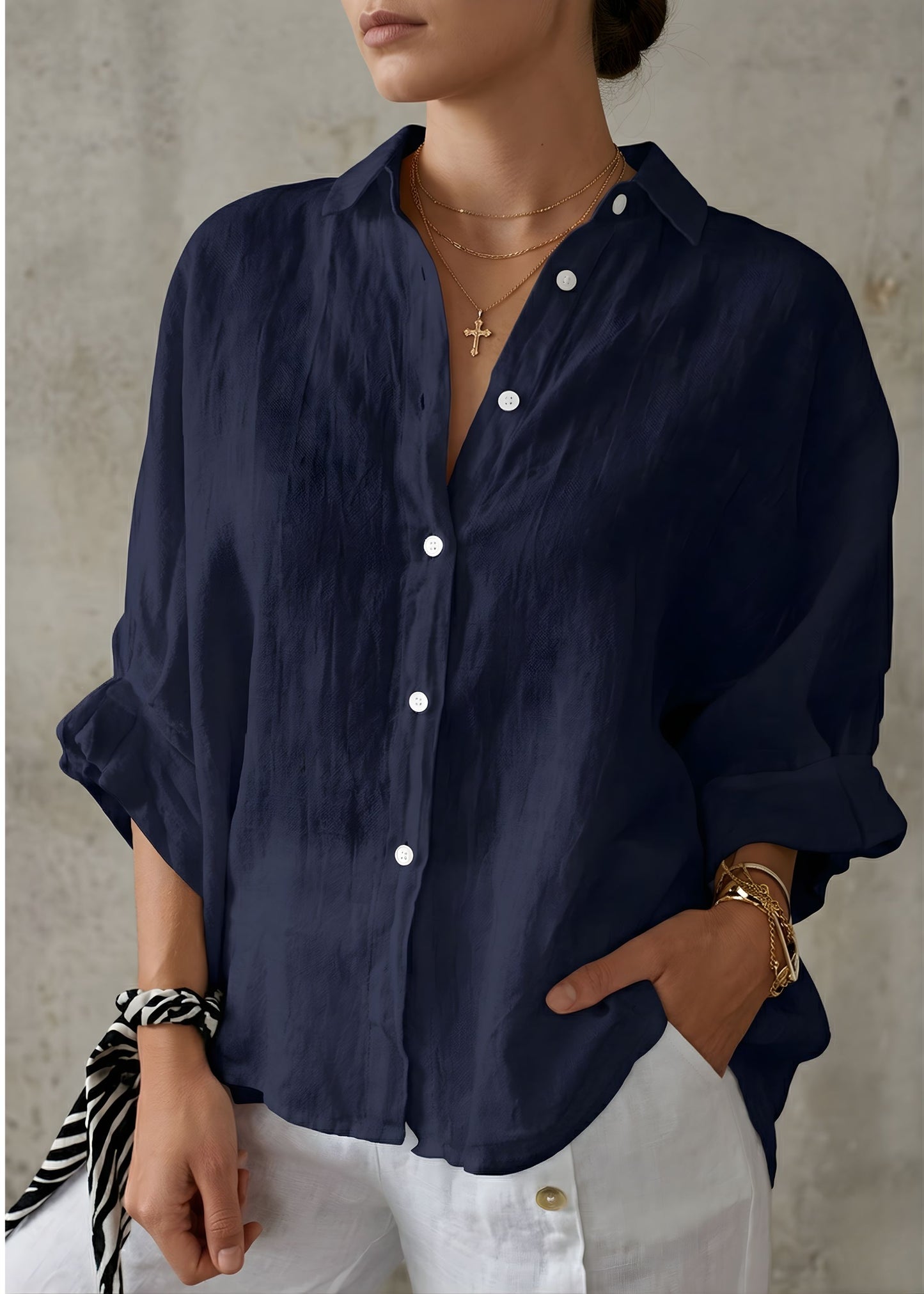 Women¡¯s Oversized Cotton Linen Shirt Long Sleeve Button Down