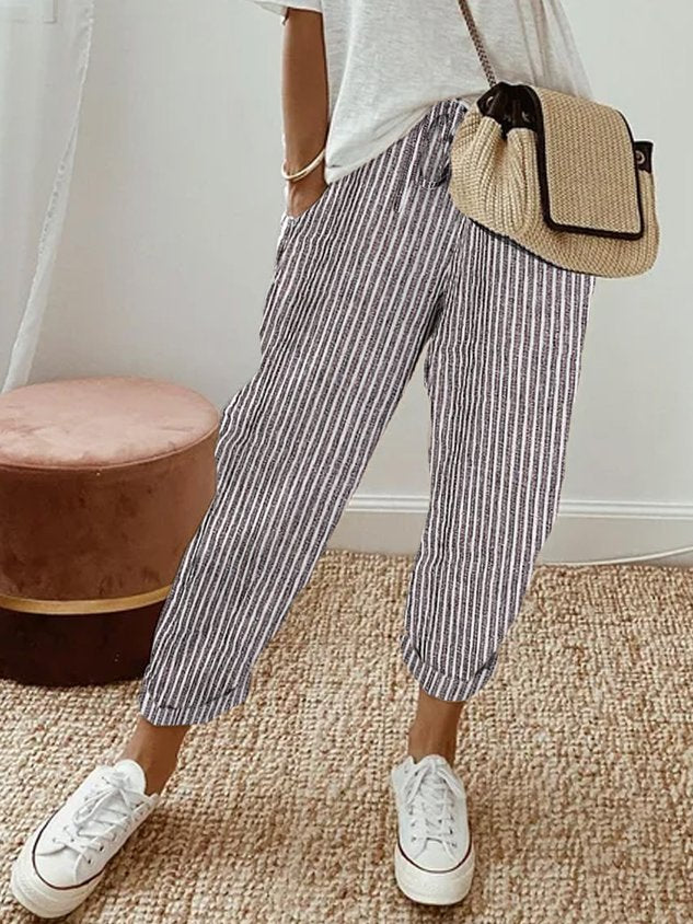 Women’s Casual Pants with Elastic Waistband and Functional Side Pockets